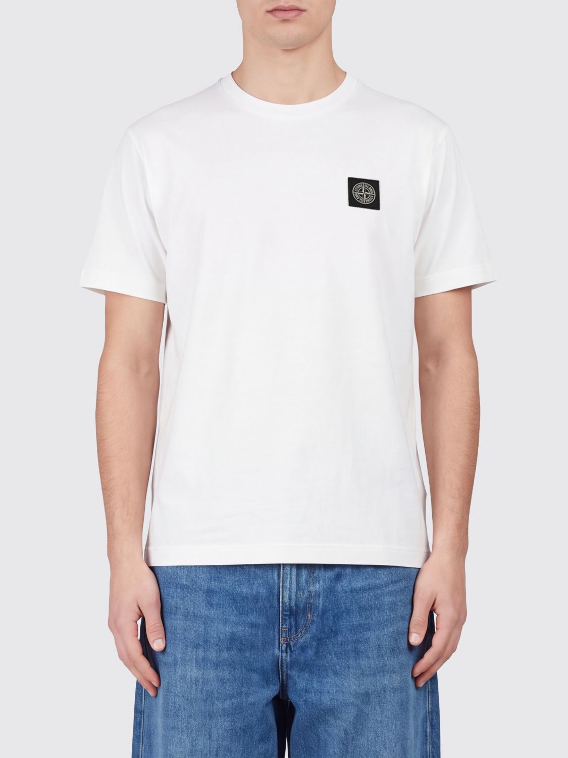 STONE ISLAND Baumwoll-T-Shirt mit Kompass-Logo-Patch auf der Brust