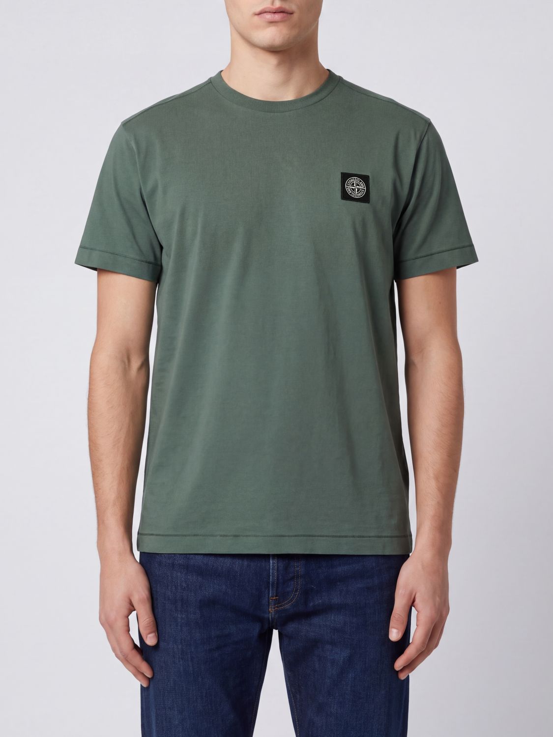 STONE ISLAND T-shirt in cotone con patch logo Compass sul petto