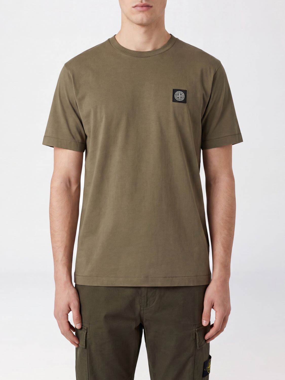 STONE ISLAND Baumwoll-T-Shirt mit Kompass-Logo-Patch auf der Brust