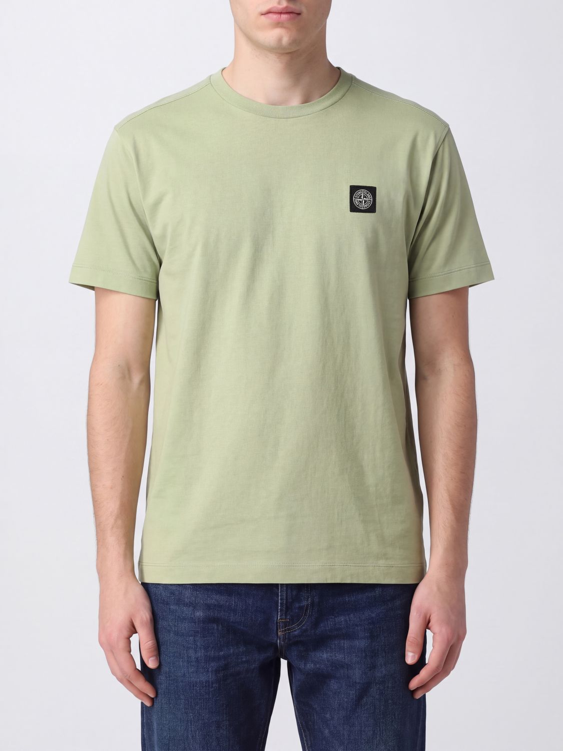 STONE ISLAND Cotton T-shirt with Compass Logo Patch on the Chest