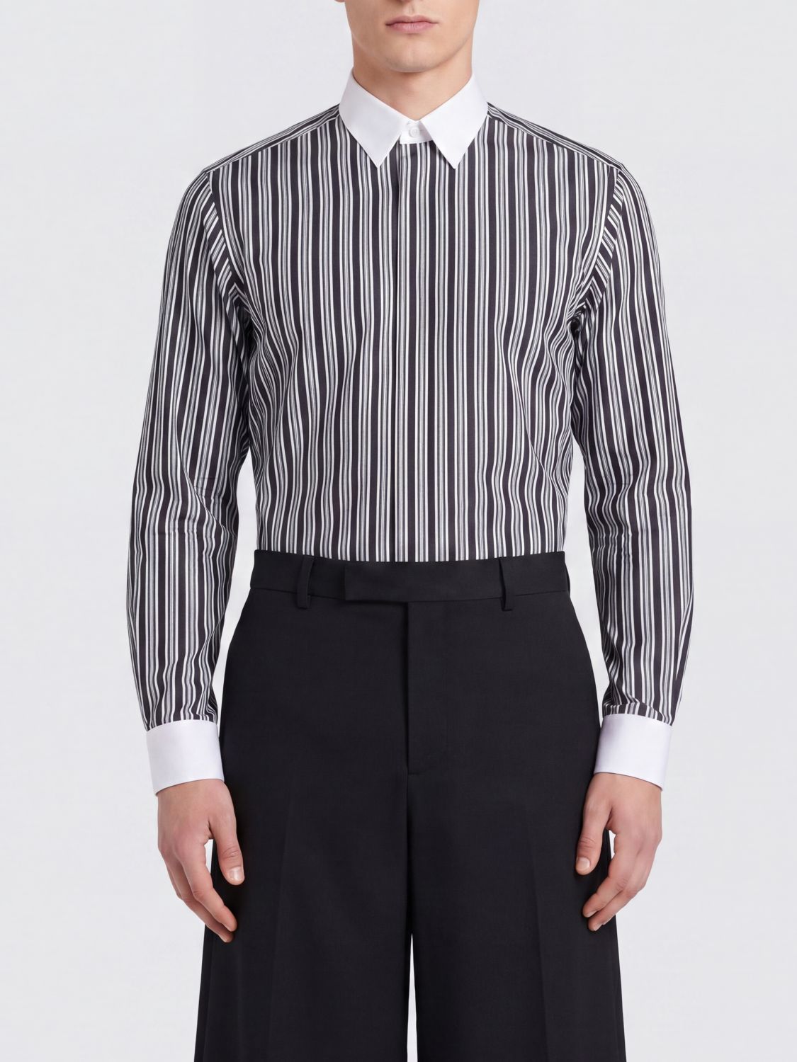 TOM FORD Striped Cotton Poplin Evening Shirt with Concealed Placket