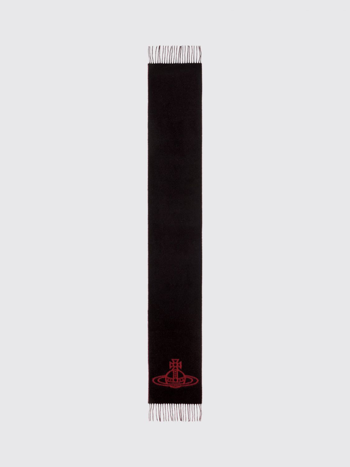 VIVIENNE WESTWOOD Orb Logo Pattern Wool Scarf with Fringed Edges