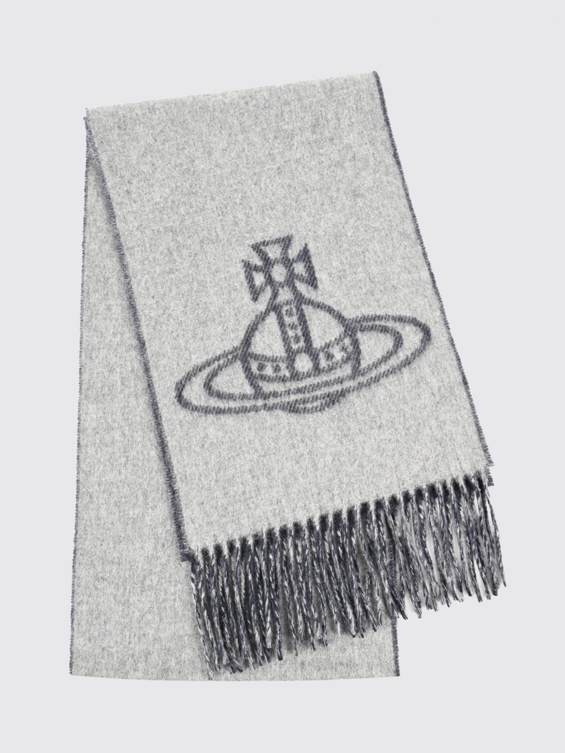 VIVIENNE WESTWOOD Orb Logo Pattern Wool Scarf with Fringed Edges