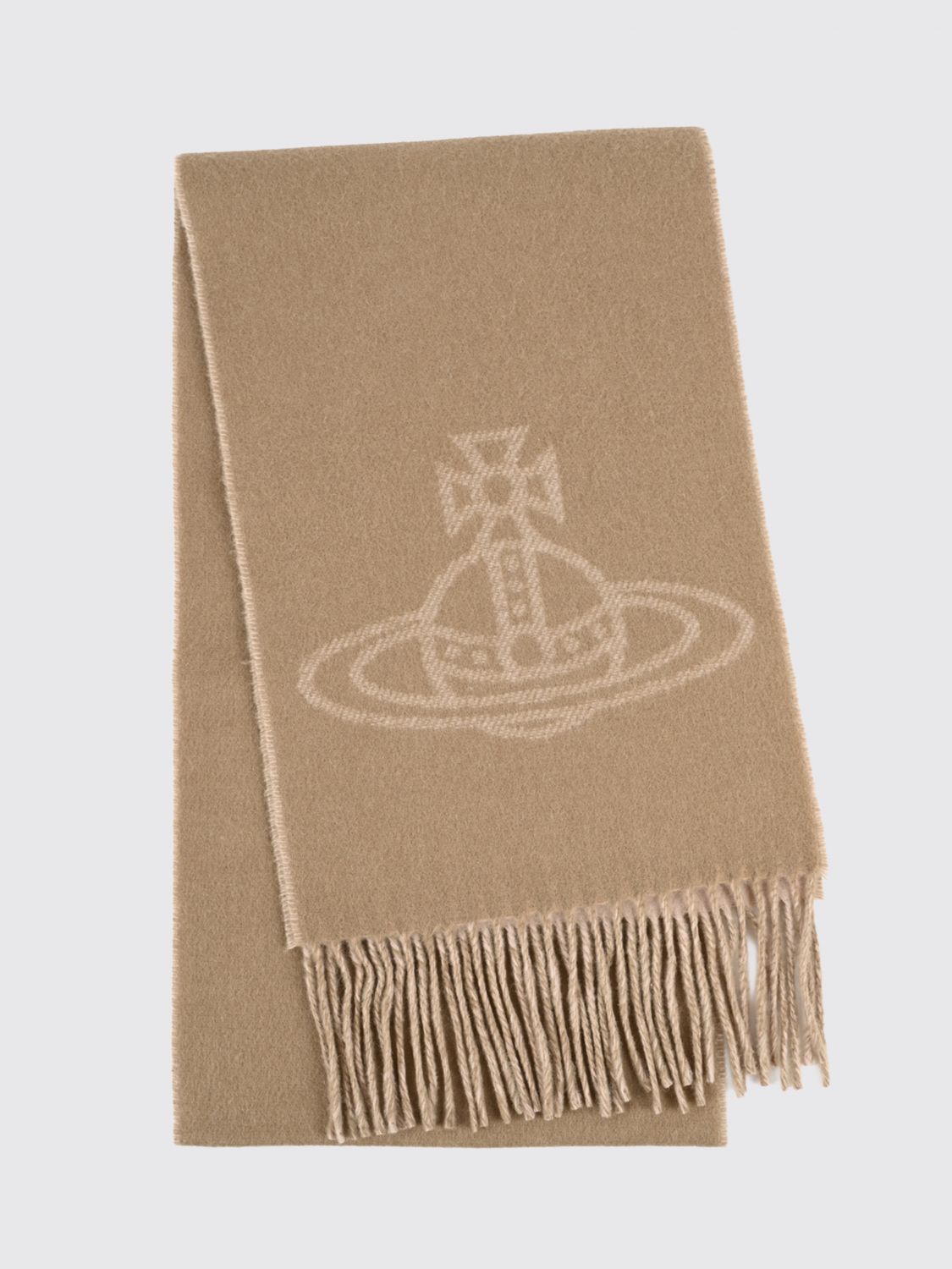 Vivienne Westwood Orb Logo Pattern Wool Scarf with Fringed Edges · OS