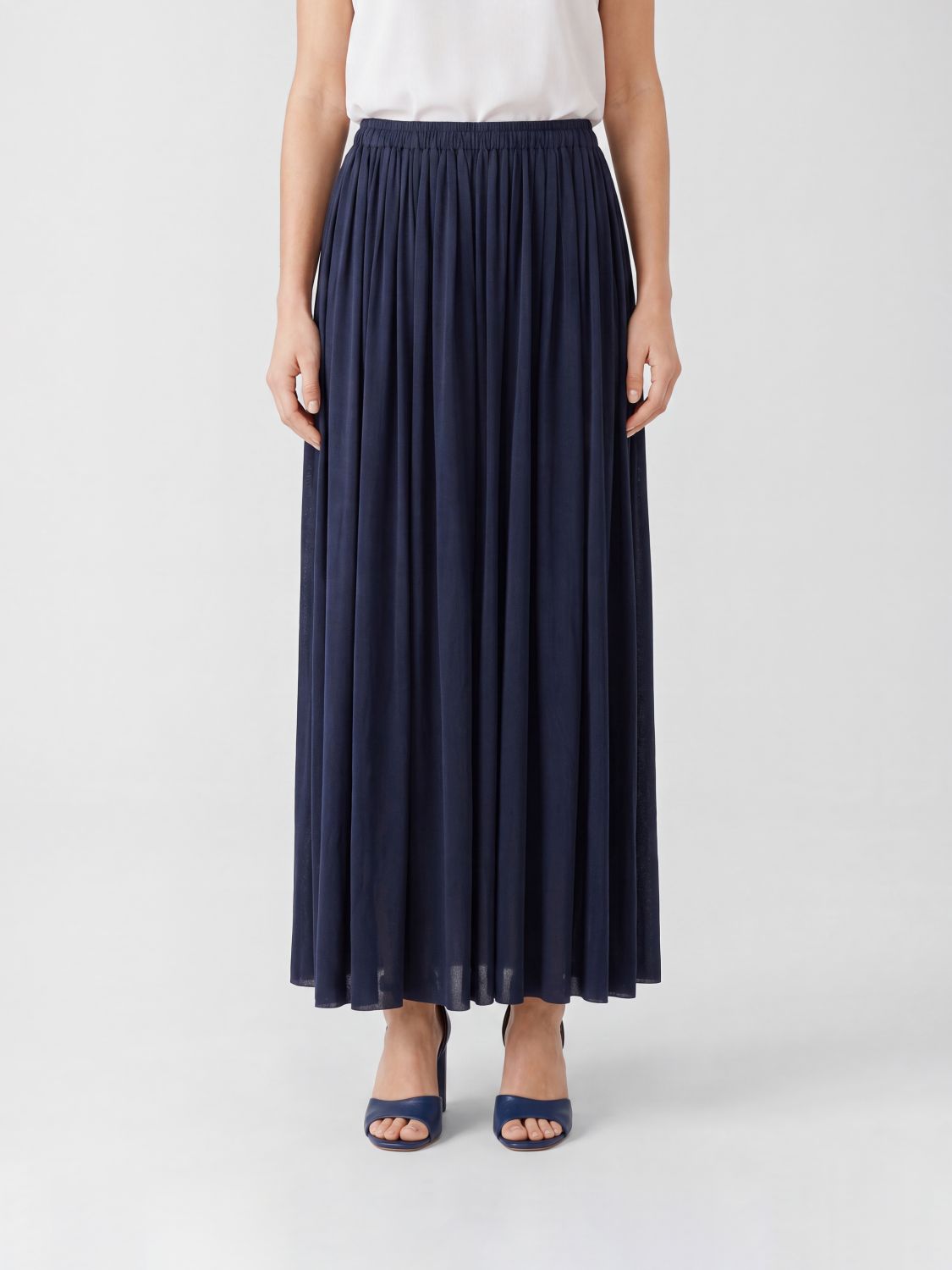 MAX MARA Livrea Flared Midi Skirt in Silk Blend with High Elasticated Waist