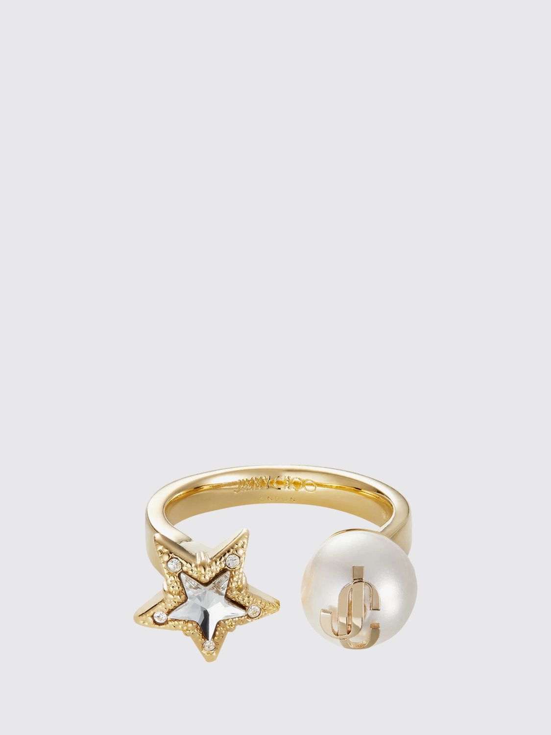 JIMMY CHOO JC Star Ring aus vergoldetem Metall mit Perlen und Kristallen