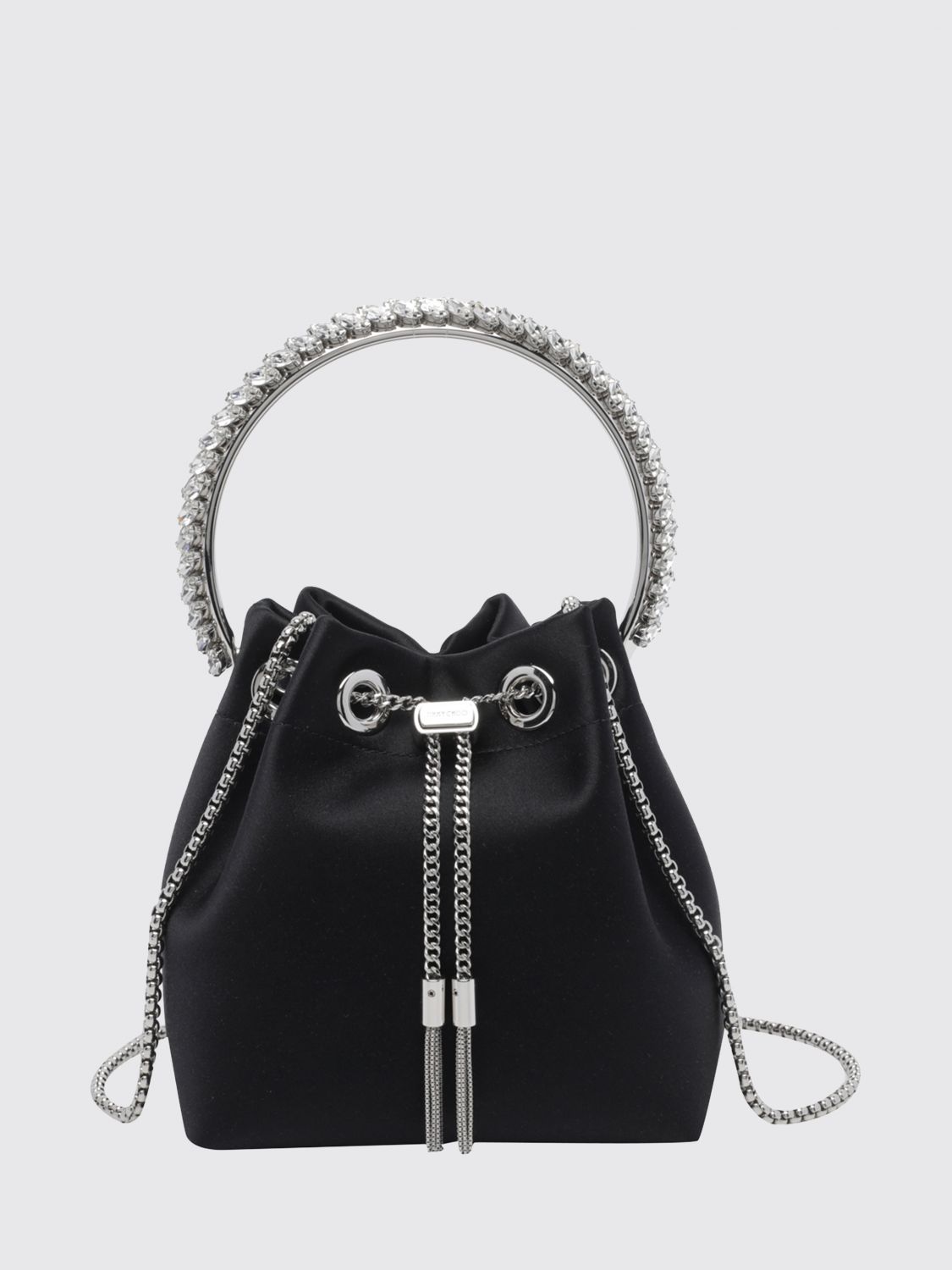 JIMMY CHOO Borsa Bon Bon in raso con manico gioiello
