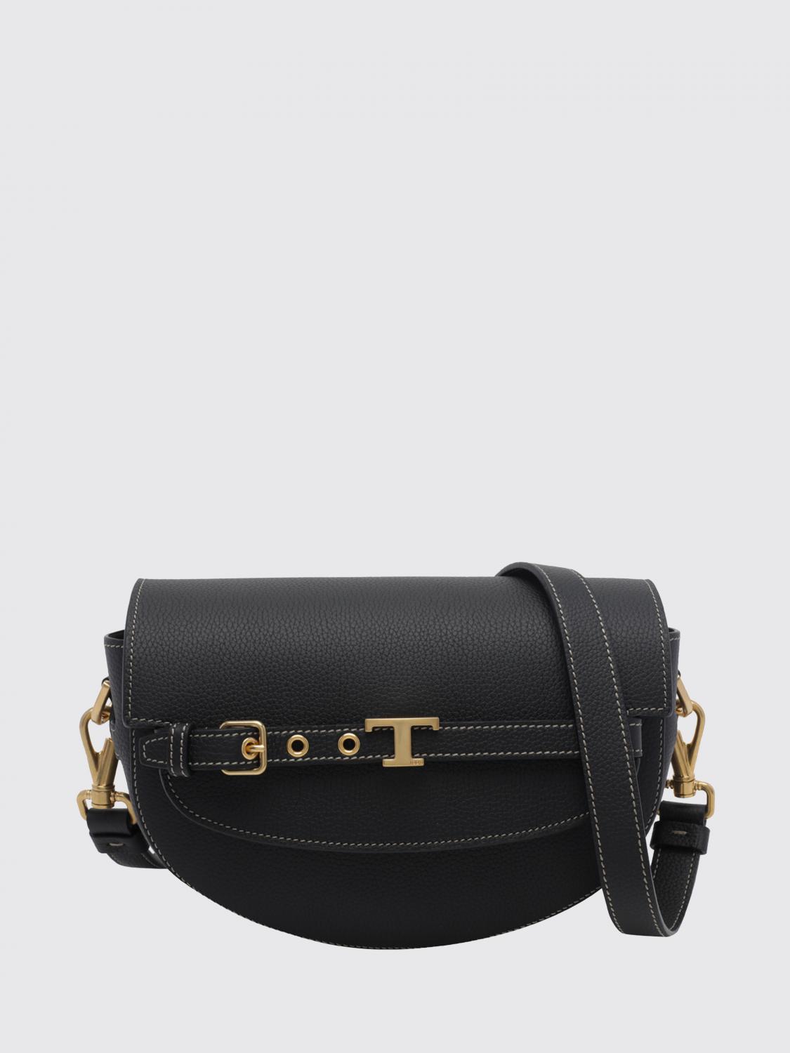 TOD'S T Signature Half-Moon Grained Leather Mini Bag with Logo