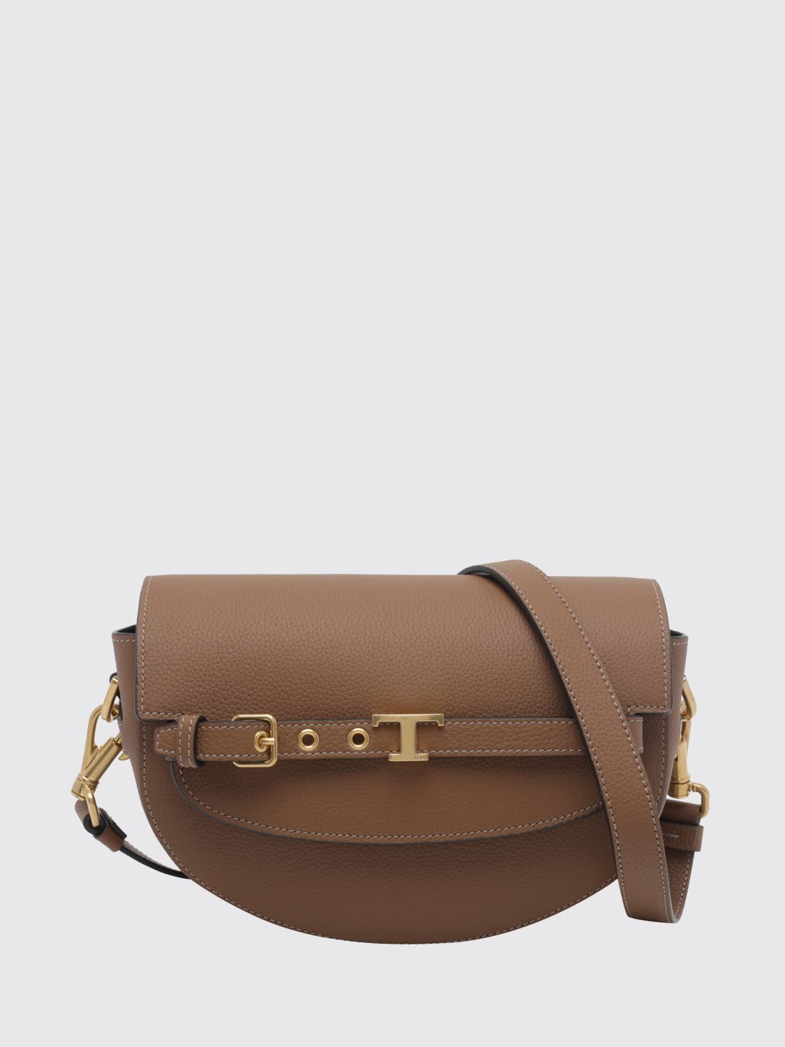 TOD'S T Signature Half-Moon Grained Leather Mini Bag with Logo