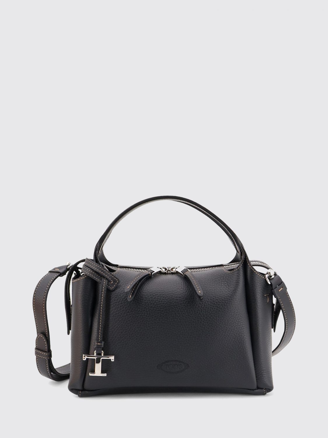 TOD'S Grained Leather Handbag with Shoulder Strap and Logo Charm