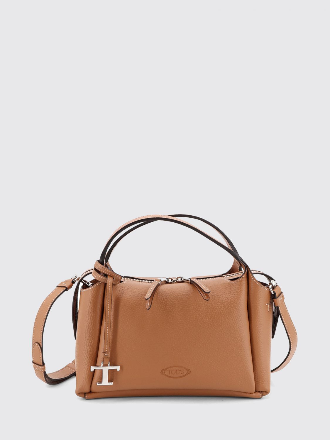 TOD'S Grained Leather Handbag with Shoulder Strap and Logo Charm