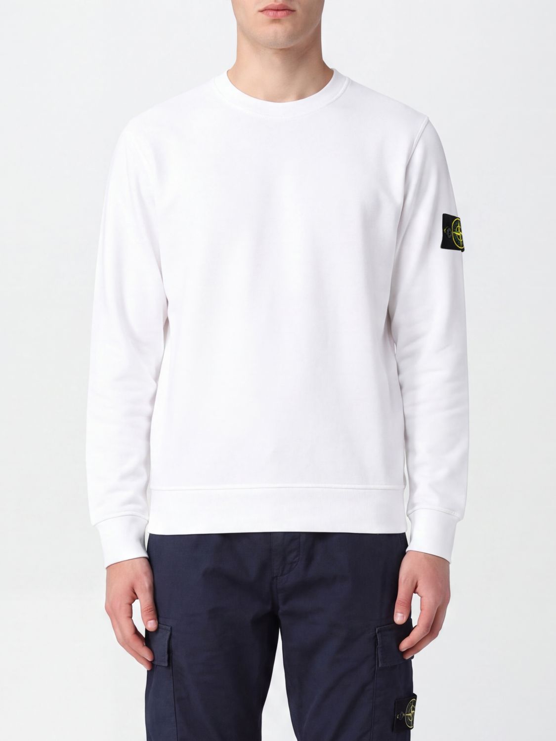 STONE ISLAND Rundhals-Sweatshirt aus Baumwolle mit Compass-Logo-Patch
