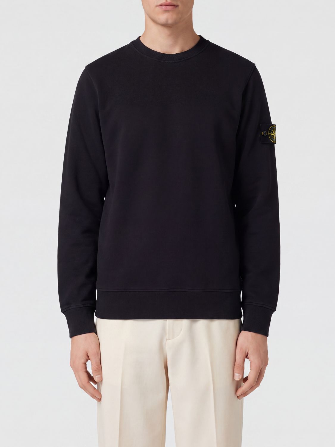 STONE ISLAND Rundhals-Sweatshirt aus Baumwolle mit Compass-Logo-Patch