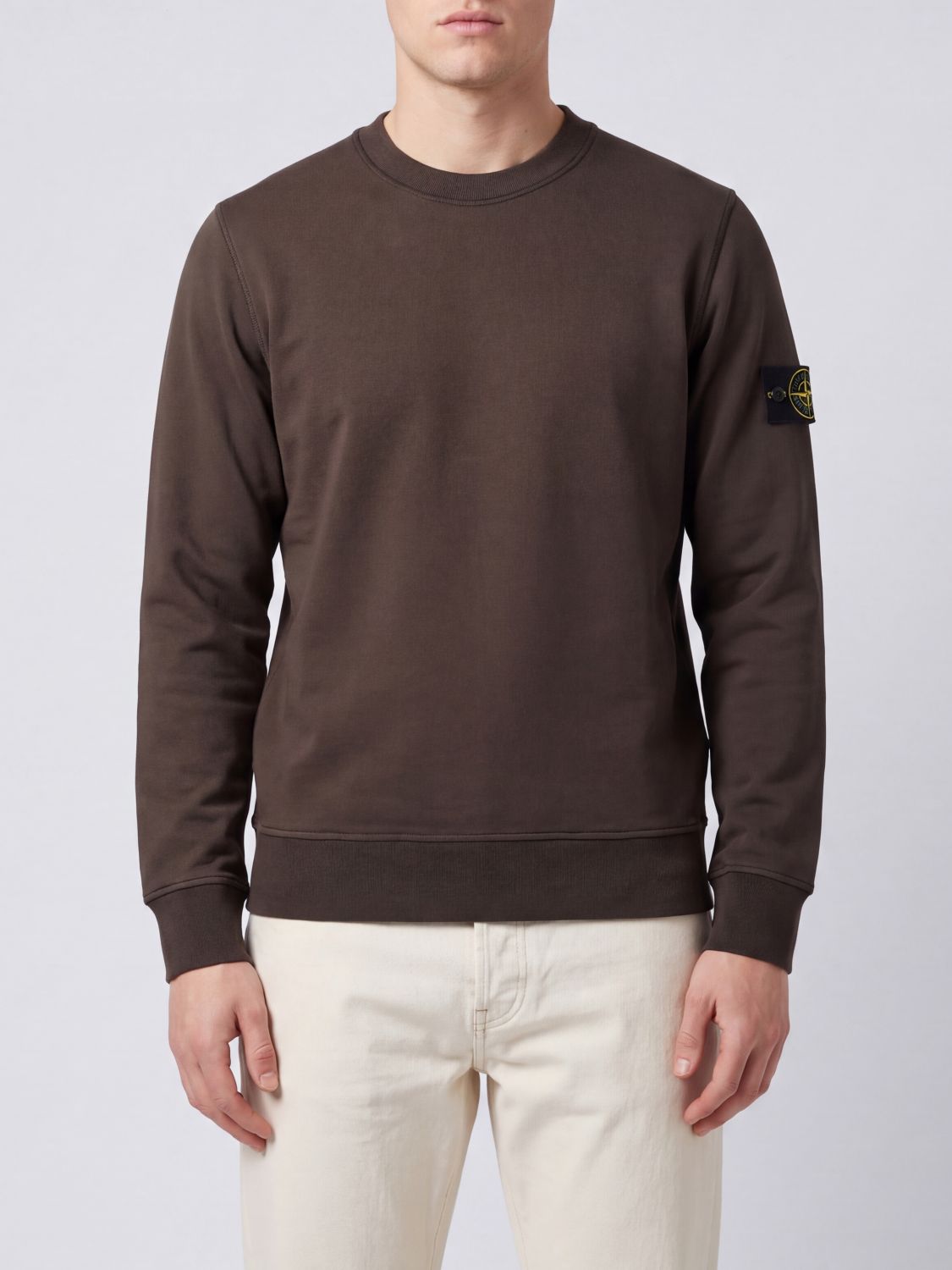 STONE ISLAND Felpa girocollo in cotone con patch logo Compass