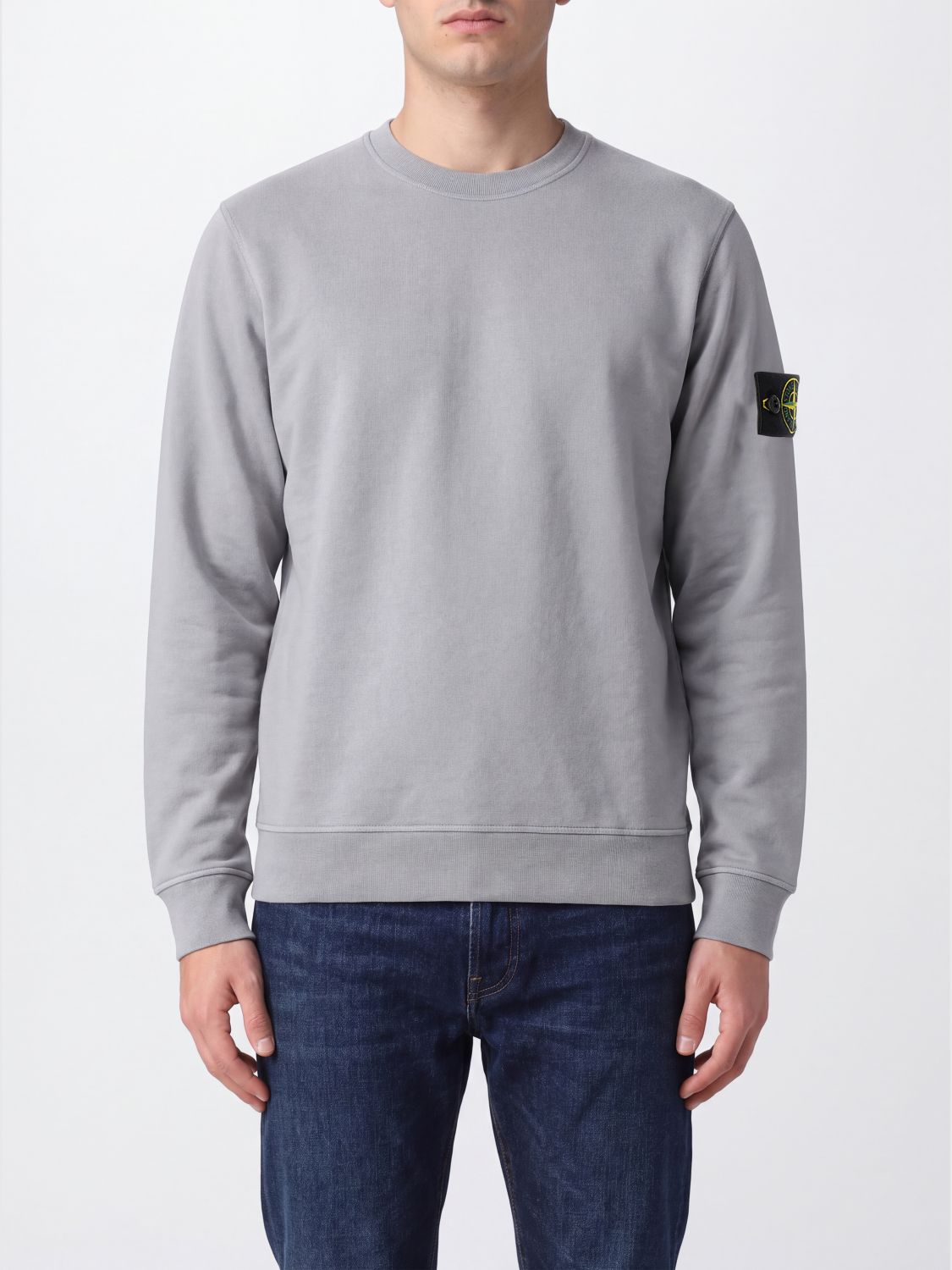 STONE ISLAND Felpa girocollo in cotone con patch logo Compass