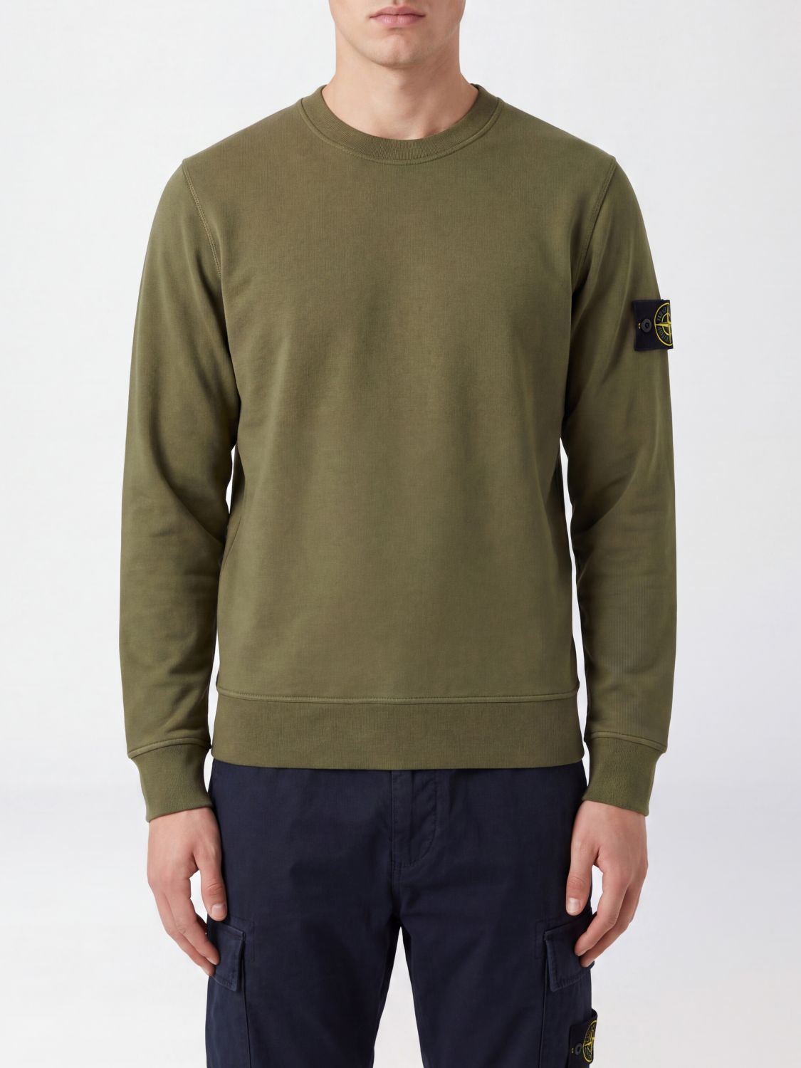 STONE ISLAND Rundhals-Sweatshirt aus Baumwolle mit Compass-Logo-Patch