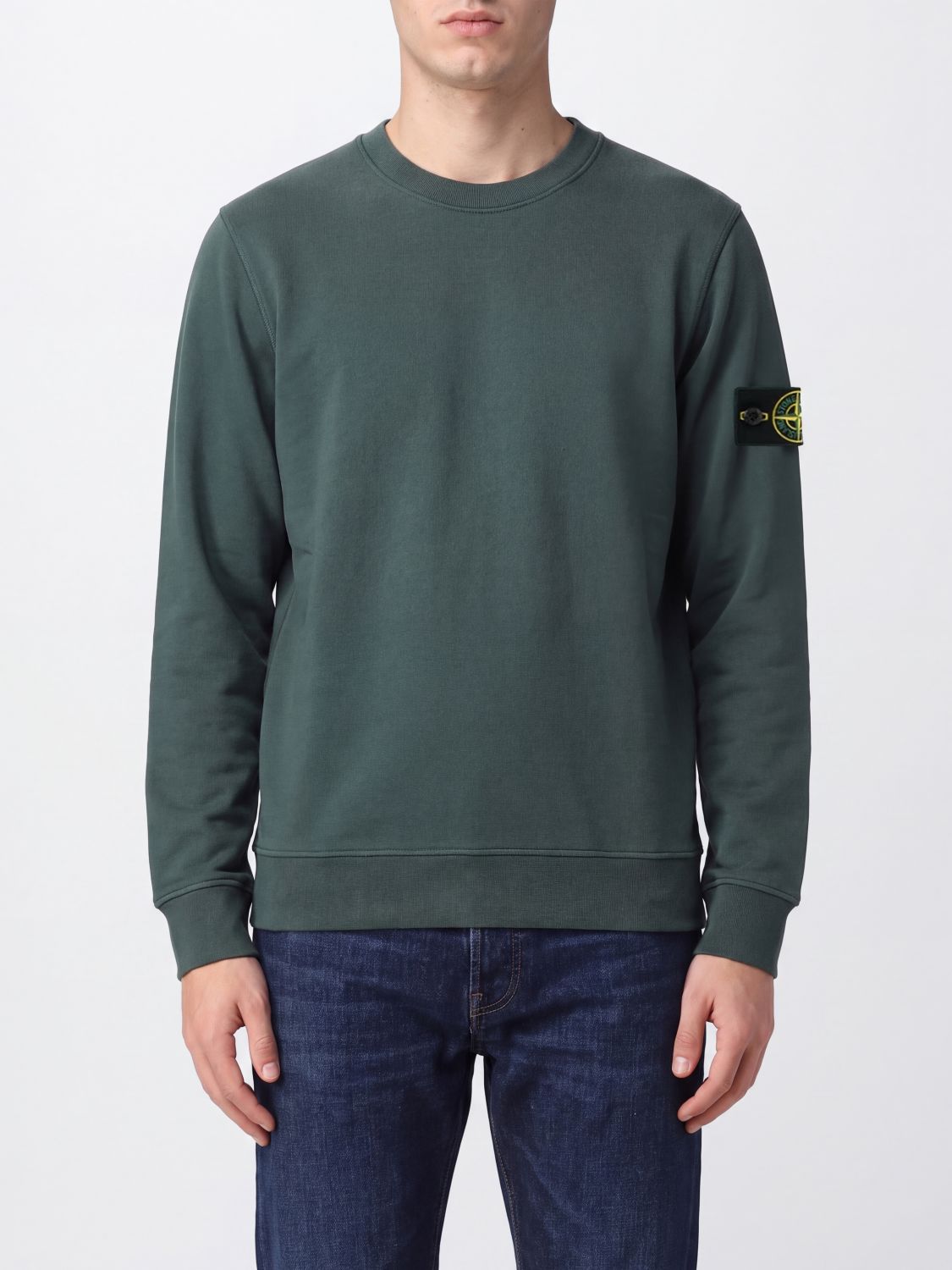 STONE ISLAND Felpa girocollo in cotone con patch logo Compass