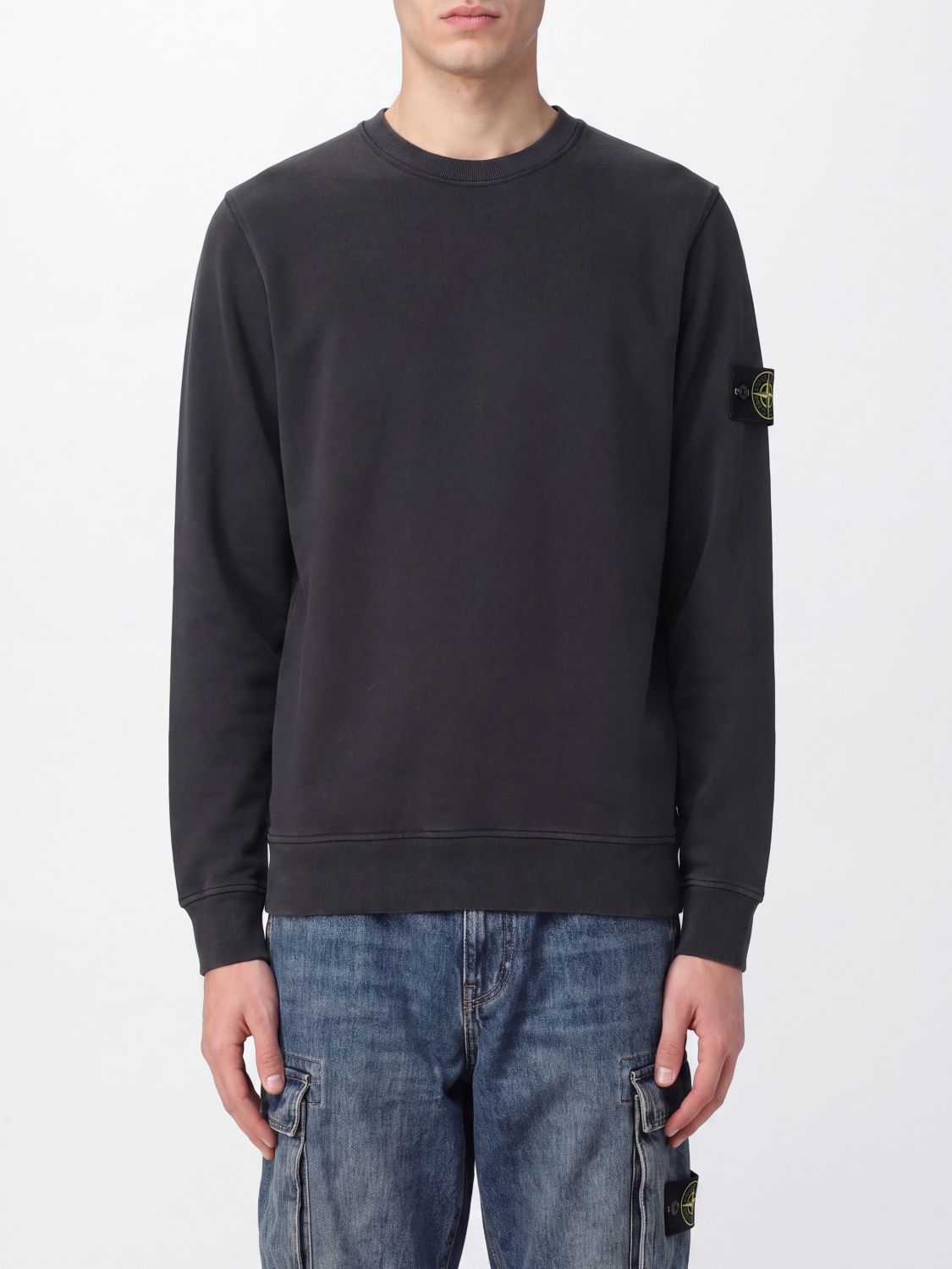 STONE ISLAND Felpa girocollo in cotone con patch logo Compass