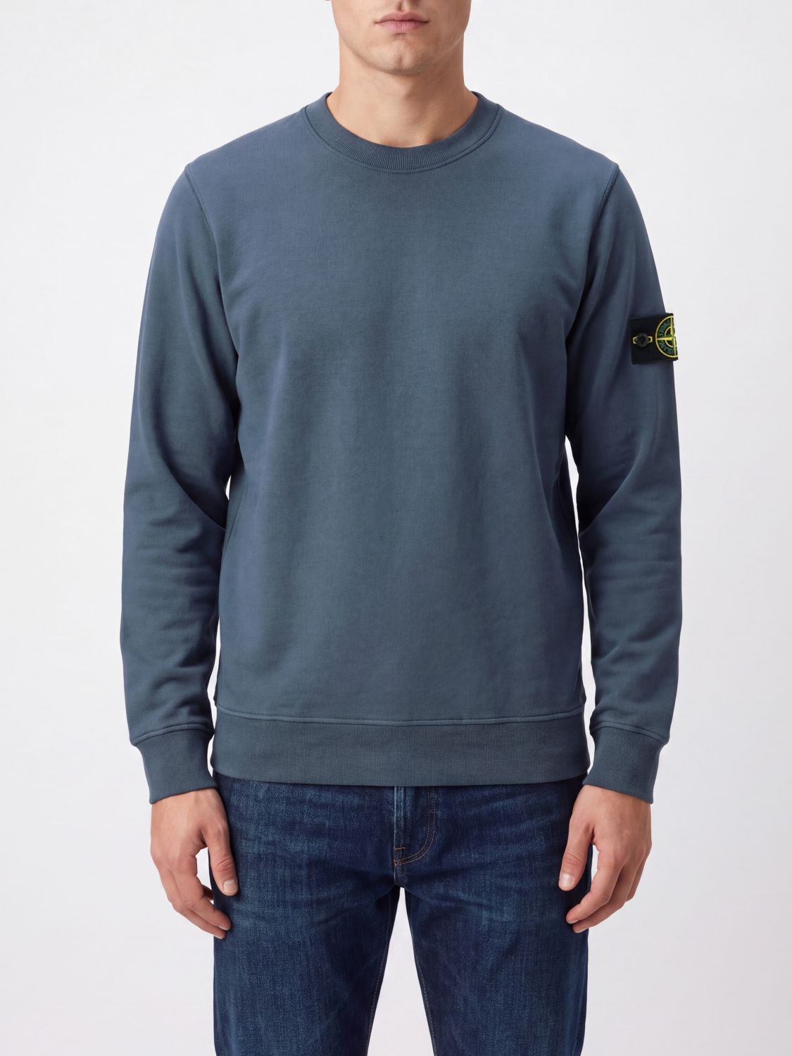 STONE ISLAND Felpa girocollo in cotone con patch logo Compass