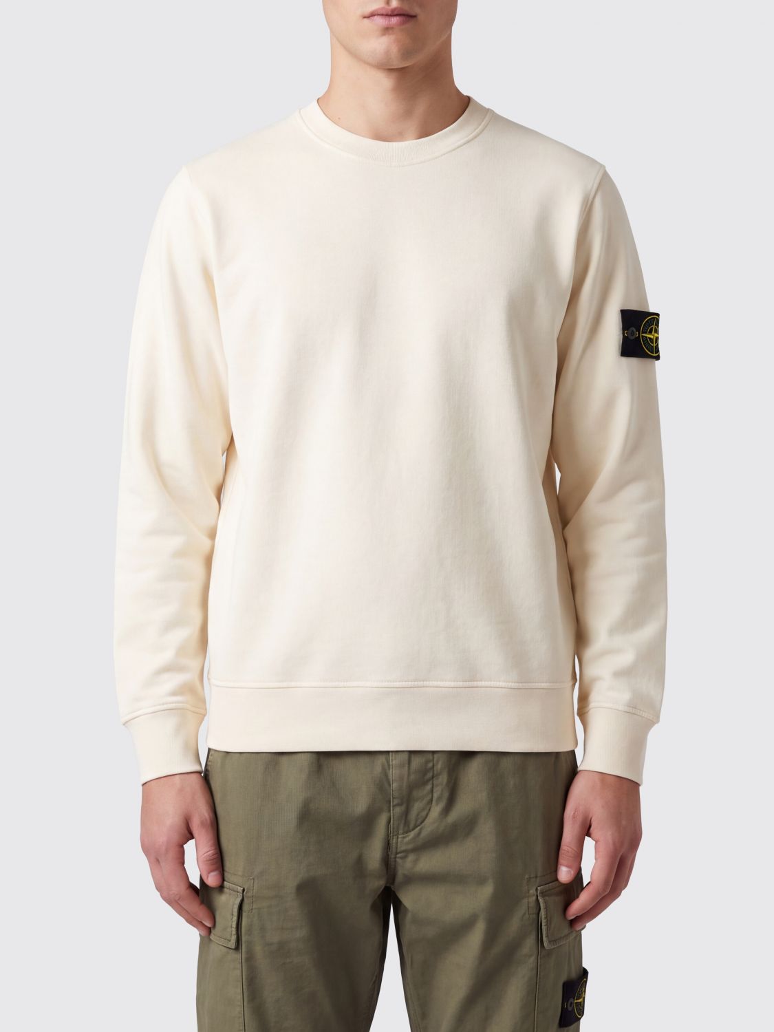 Stone Island Crewneck Cotton Sweatshirt with Compass Logo Patch