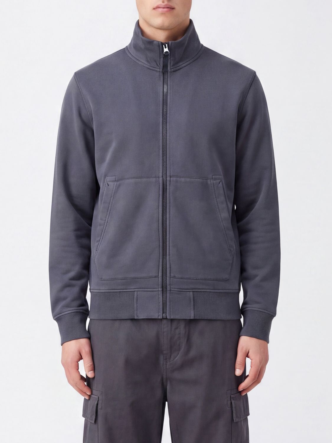 STONE ISLAND Felpa con zip in cotone con collo alto e logo Compass