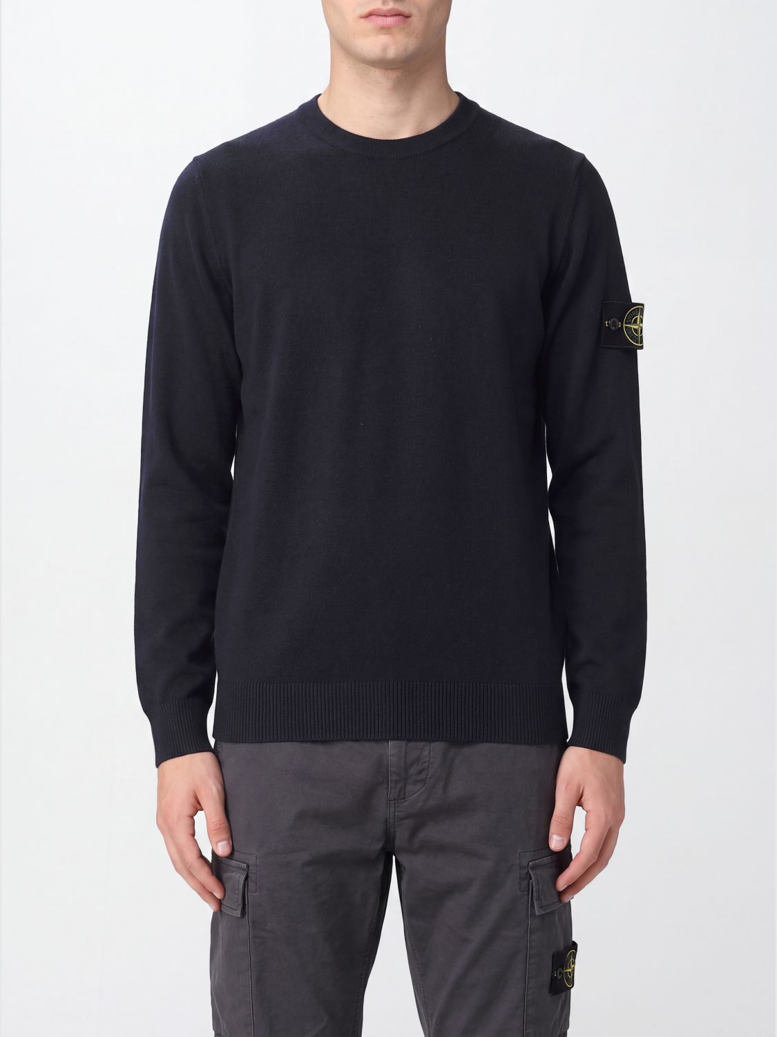 STONE ISLAND Rundhalspullover aus 100% Schurwolle mit Kompass-Logo