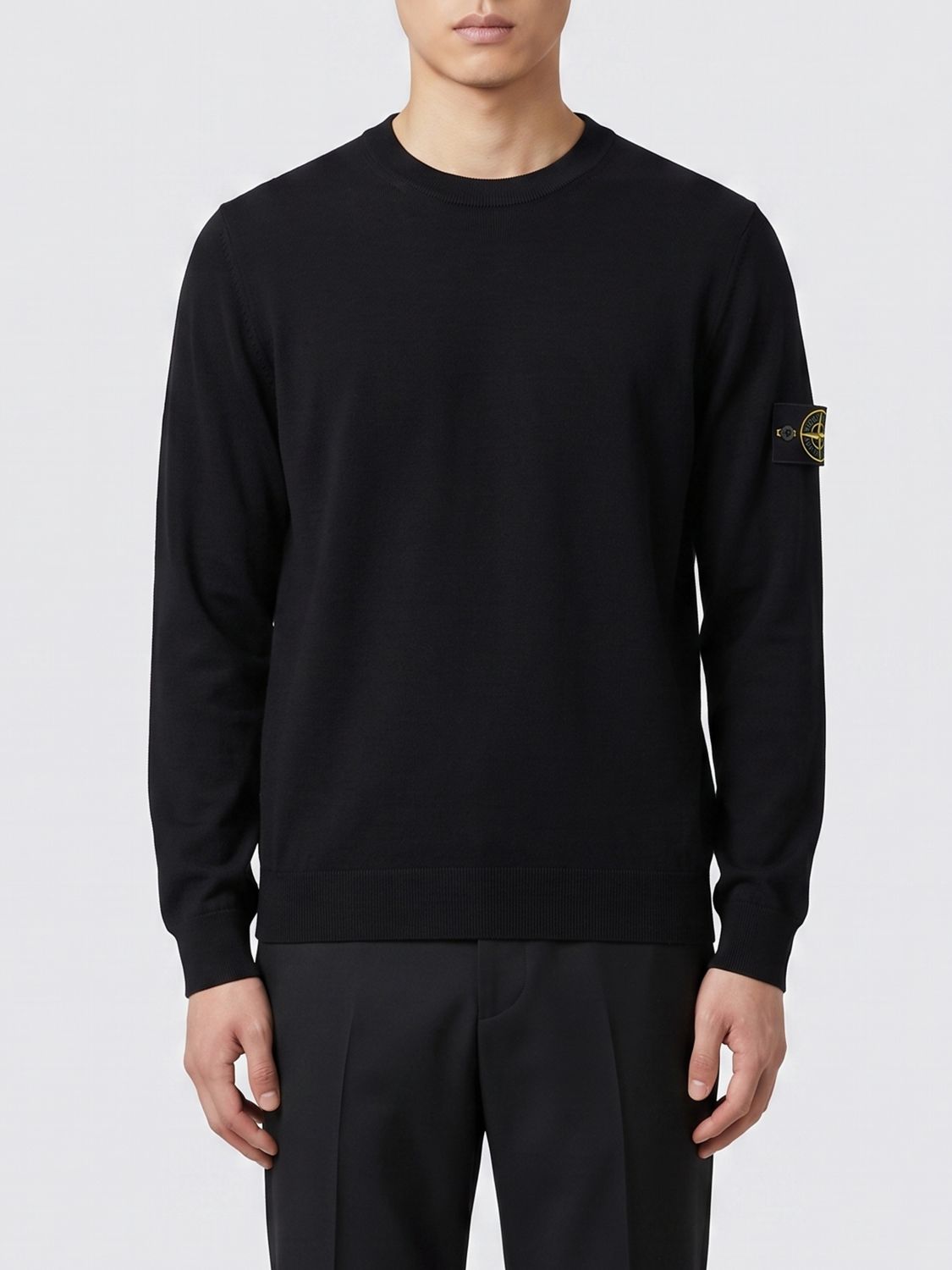 STONE ISLAND Rundhalspullover aus 100% Schurwolle mit Kompass-Logo