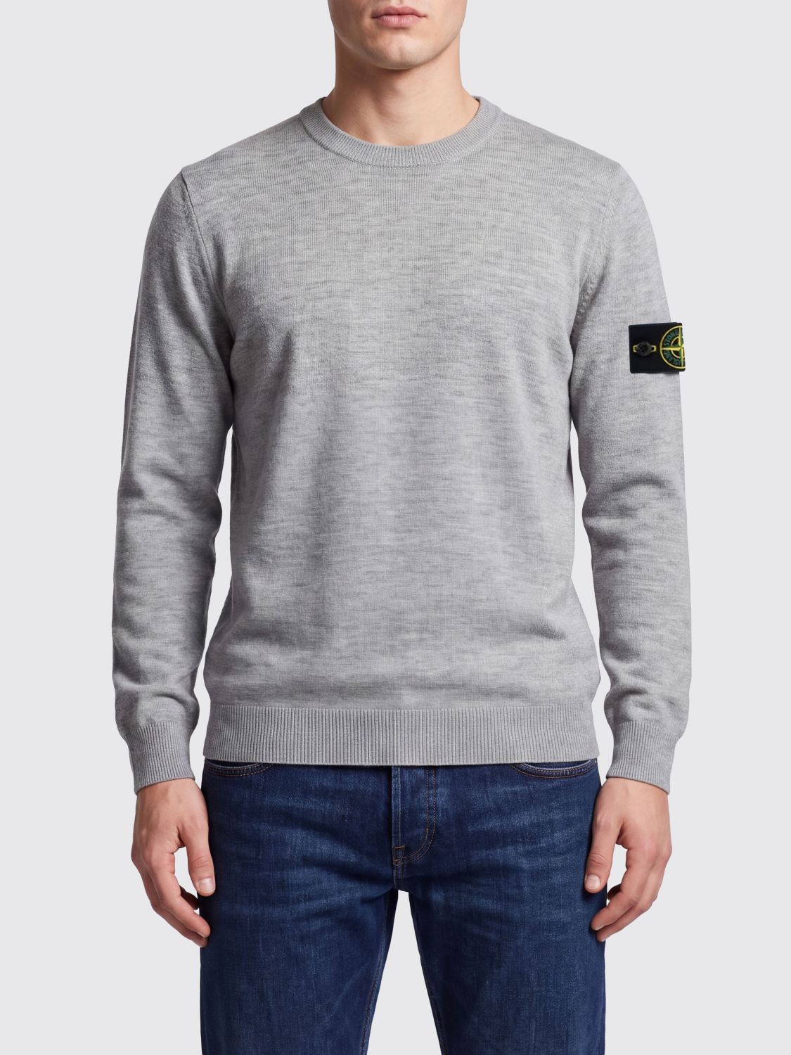 STONE ISLAND Maglia girocollo in 100% lana vergine con logo Compass