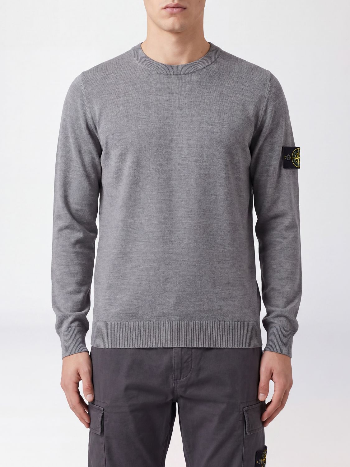 STONE ISLAND Maglia girocollo in 100% lana vergine con logo Compass