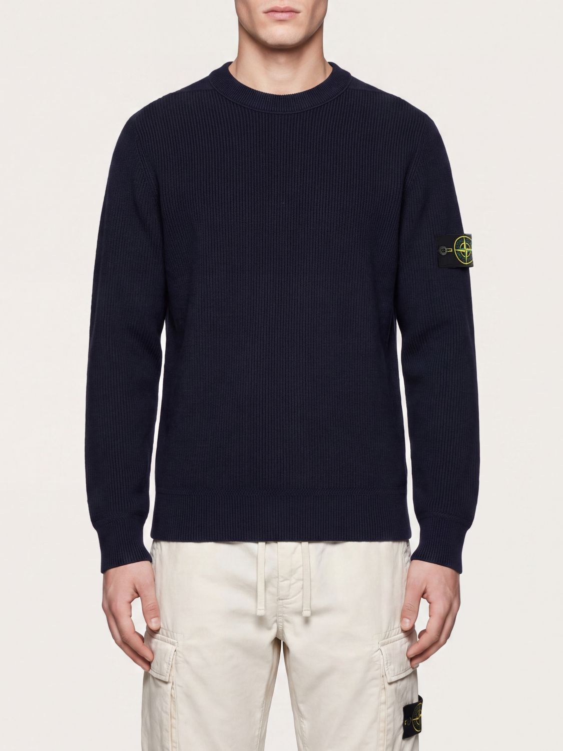 STONE ISLAND Slim Fit Baumwollpullover mit Rundhalsausschnitt und Kompass-Logo