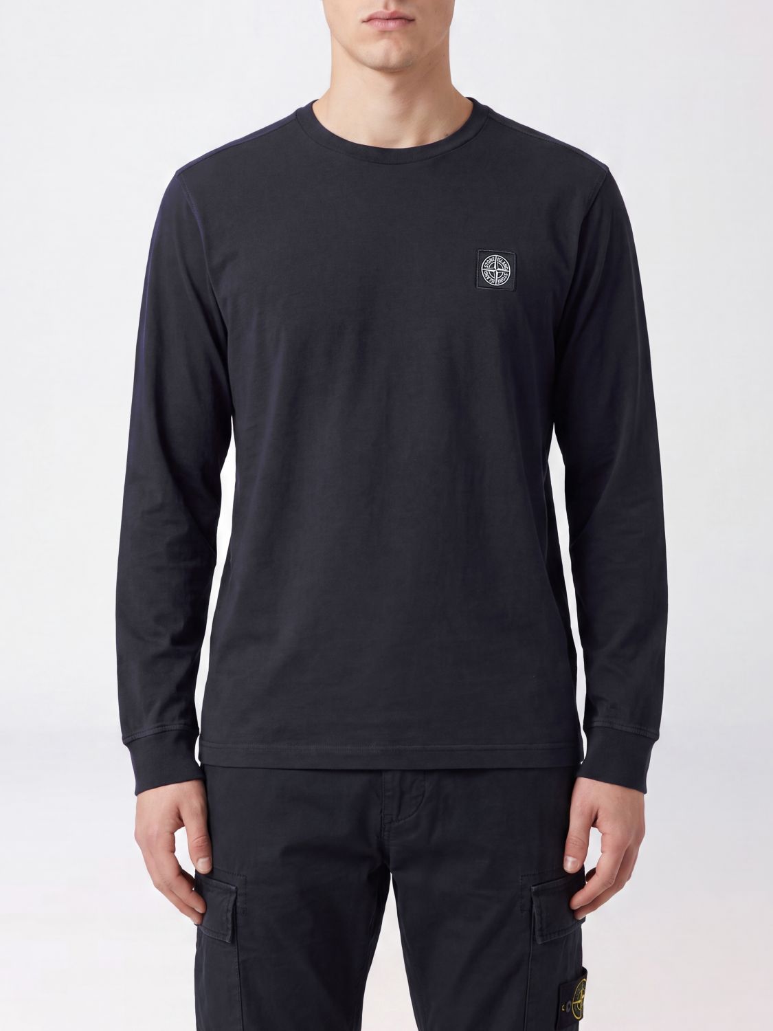 STONE ISLAND Langärmeliges Slim-Fit-Baumwoll-T-Shirt mit Kompass-Logo