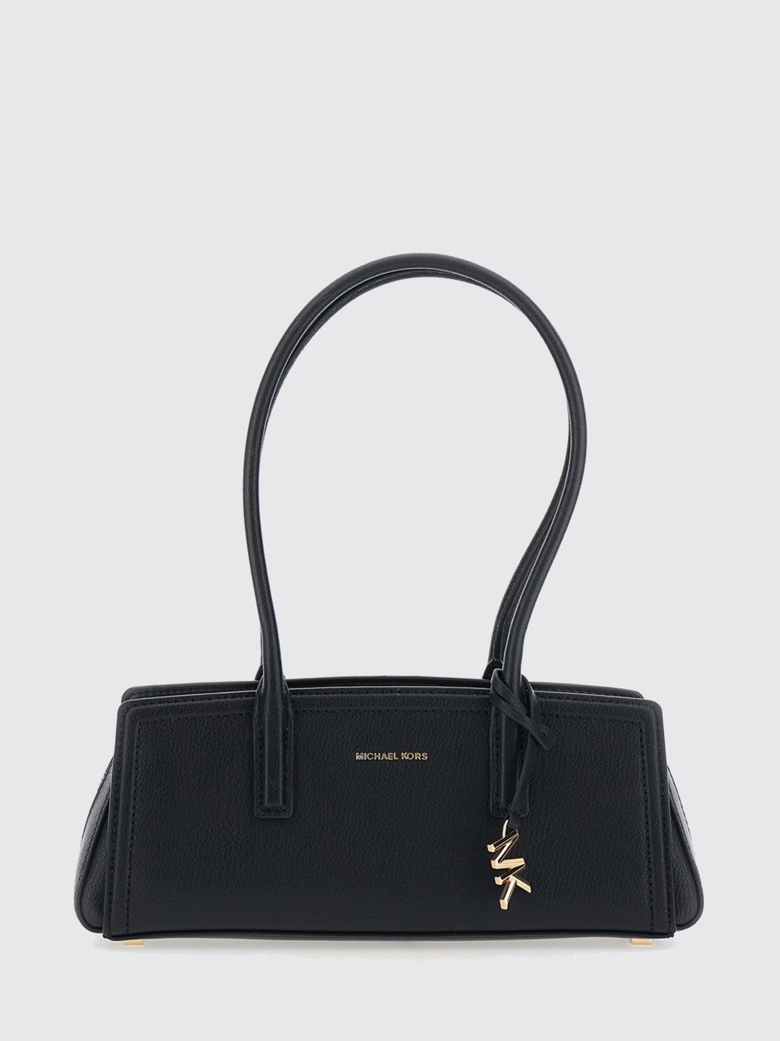 Michael Kors Laila Grained Leather Shoulder Bag with Double Handle and Logo Charm Michael Kors Laila Grained Leather Shoulder Bag with Double Handle and Logo Charm