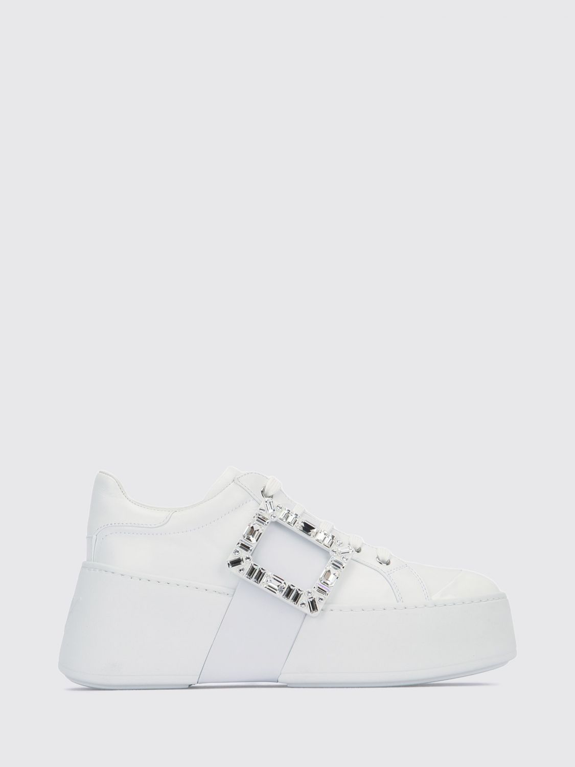Roger Vivier Viv' Skate Calf Leather Trainers with Jewel Buckle and Platform Sole