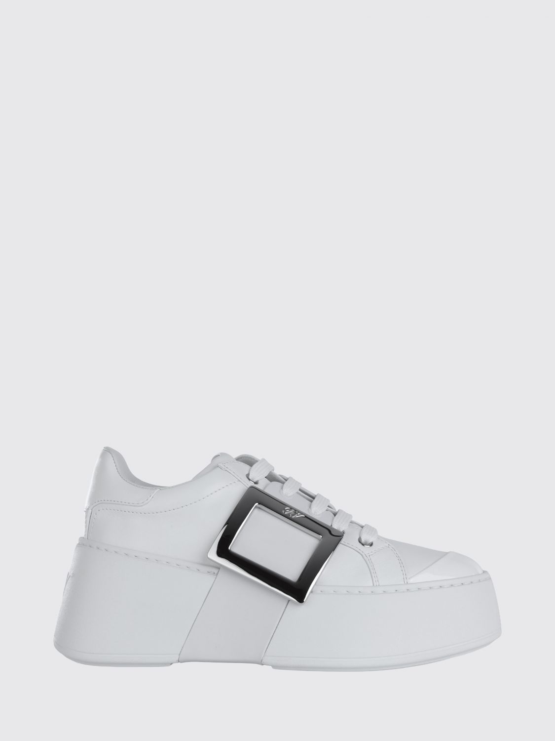 ROGER VIVIER Viv' Skate Plateau-Sneakers aus Kalbsleder mit Schnalle