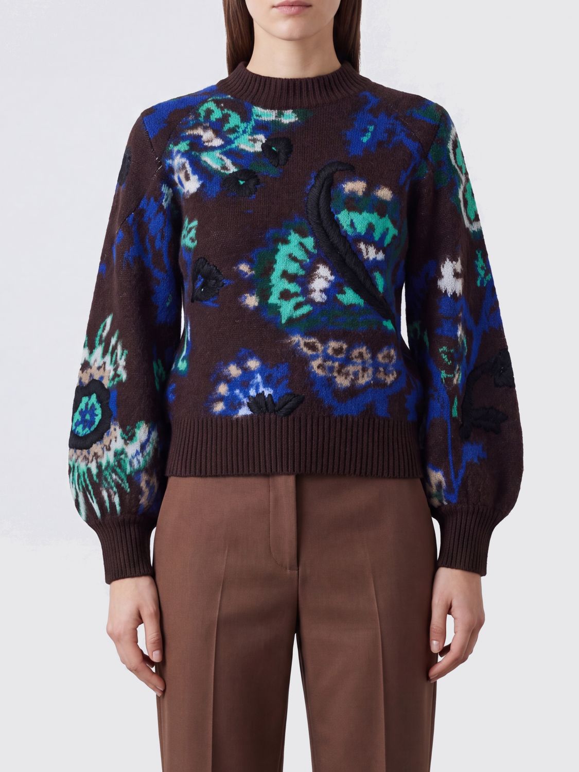 SACAI Wool Crewneck Jumper with Jacquard Workmanship and Abstract Pattern
