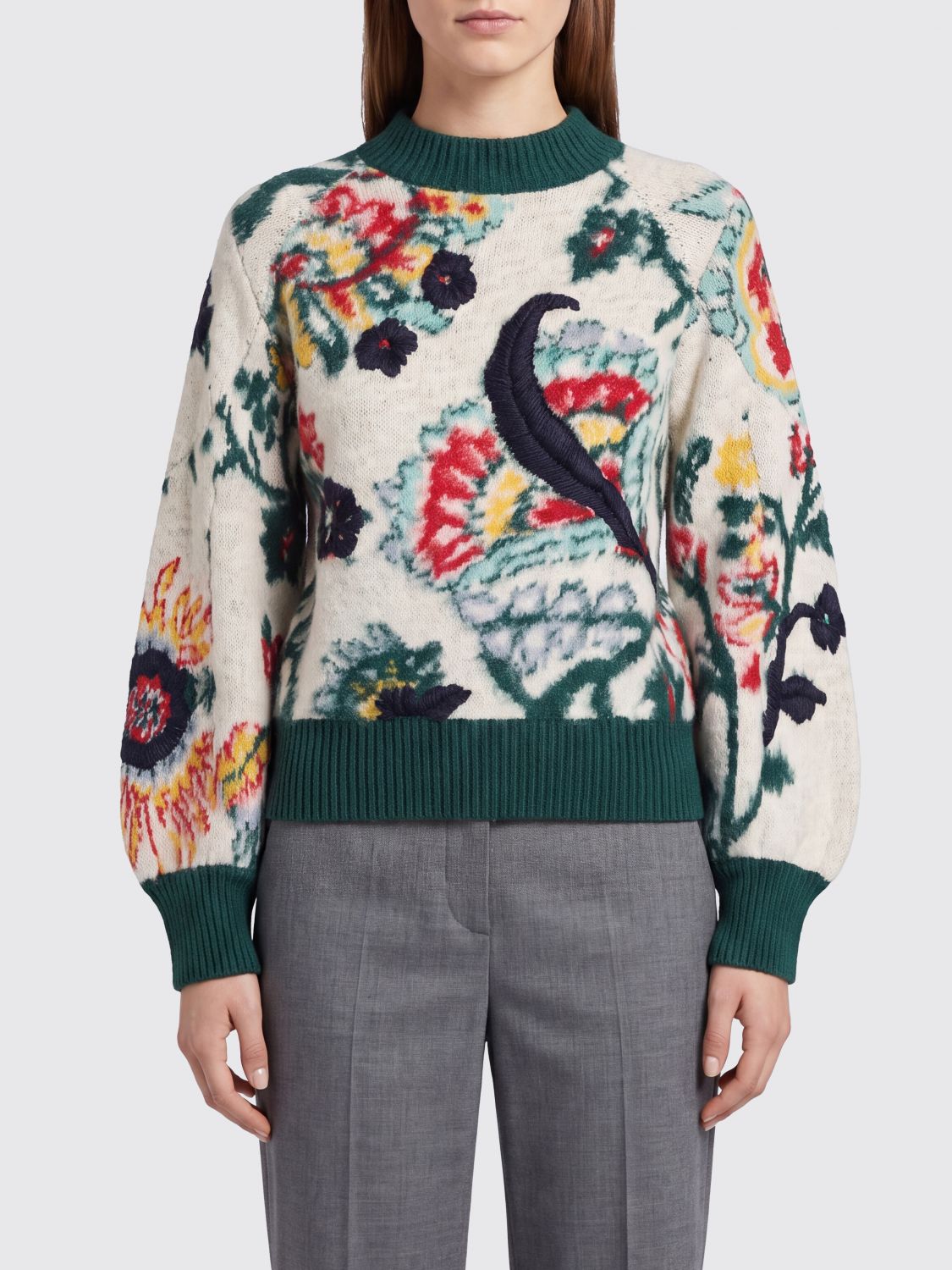 SACAI Pure Wool Crewneck Jumper with Ethnic Jacquard Pattern