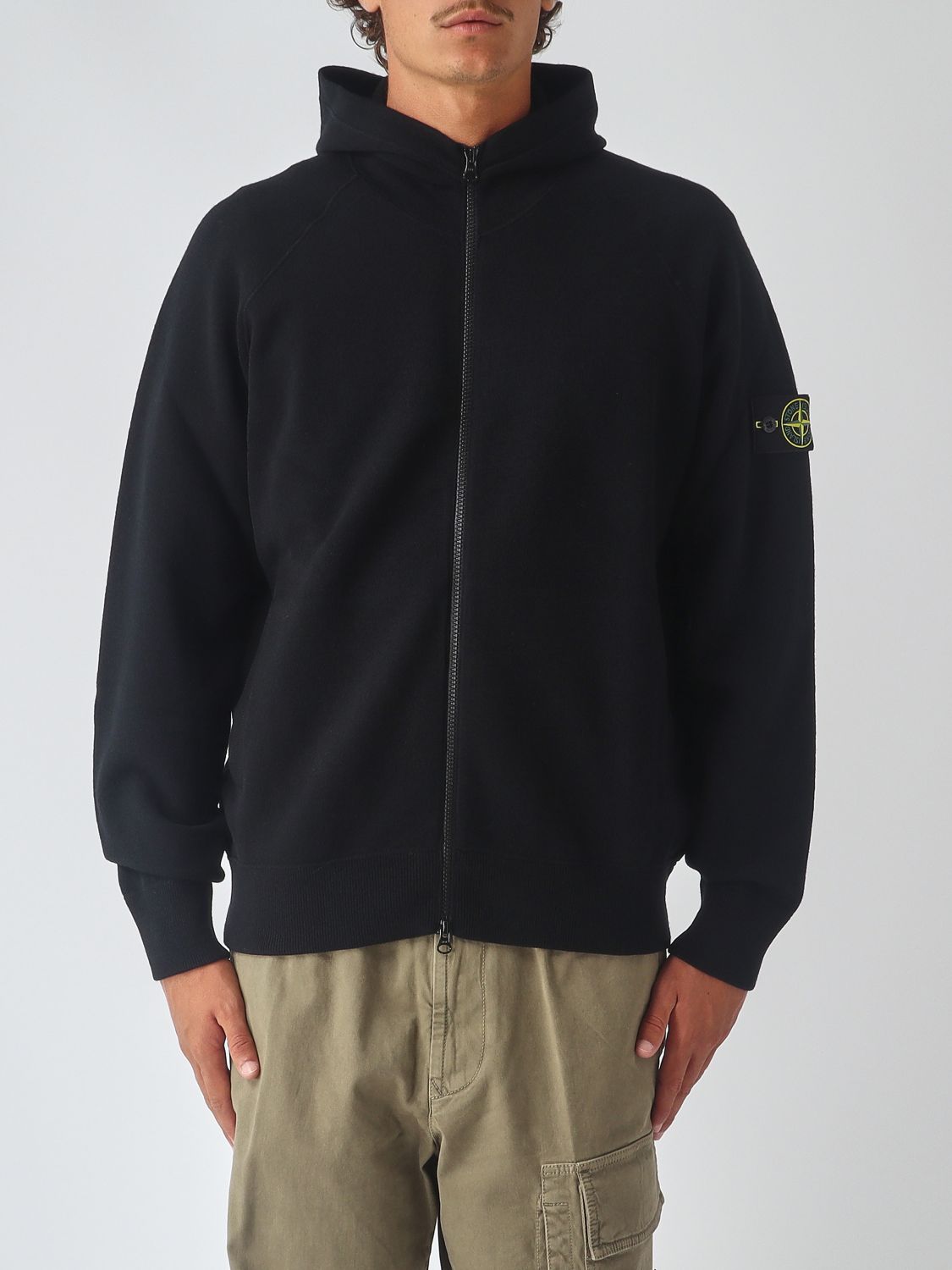 STONE ISLAND Full-Zip-Hoodie aus Schurwollstrick mit Logo-Patch