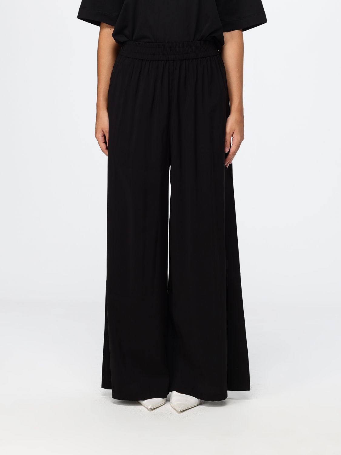 Eleh High-Waisted Palazzo Trousers in Crêpe with an Elasticated Waist