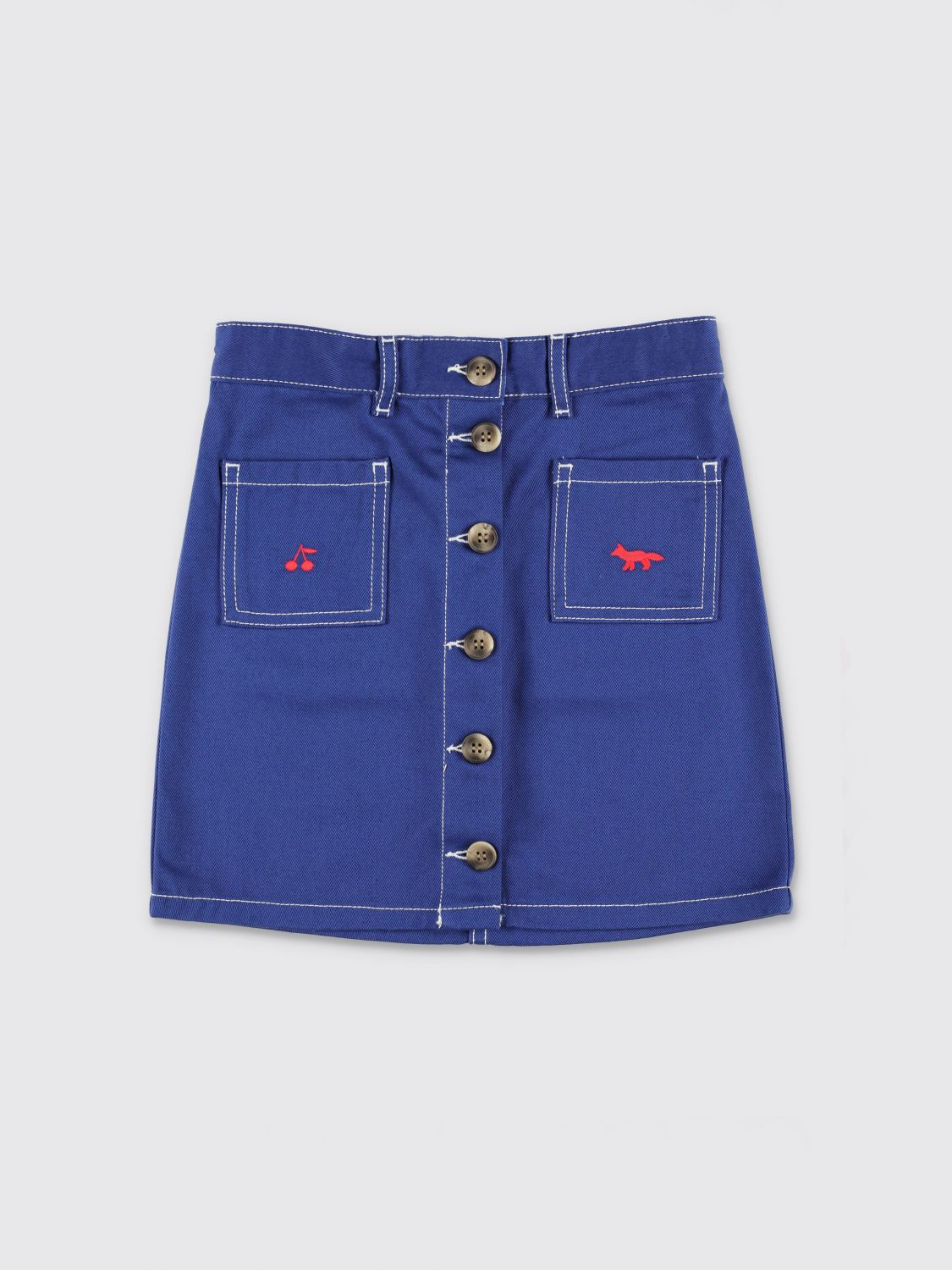 MAISON KITSUNÉ Minigonna a tubino da bambina in cotone con logo ricamato
