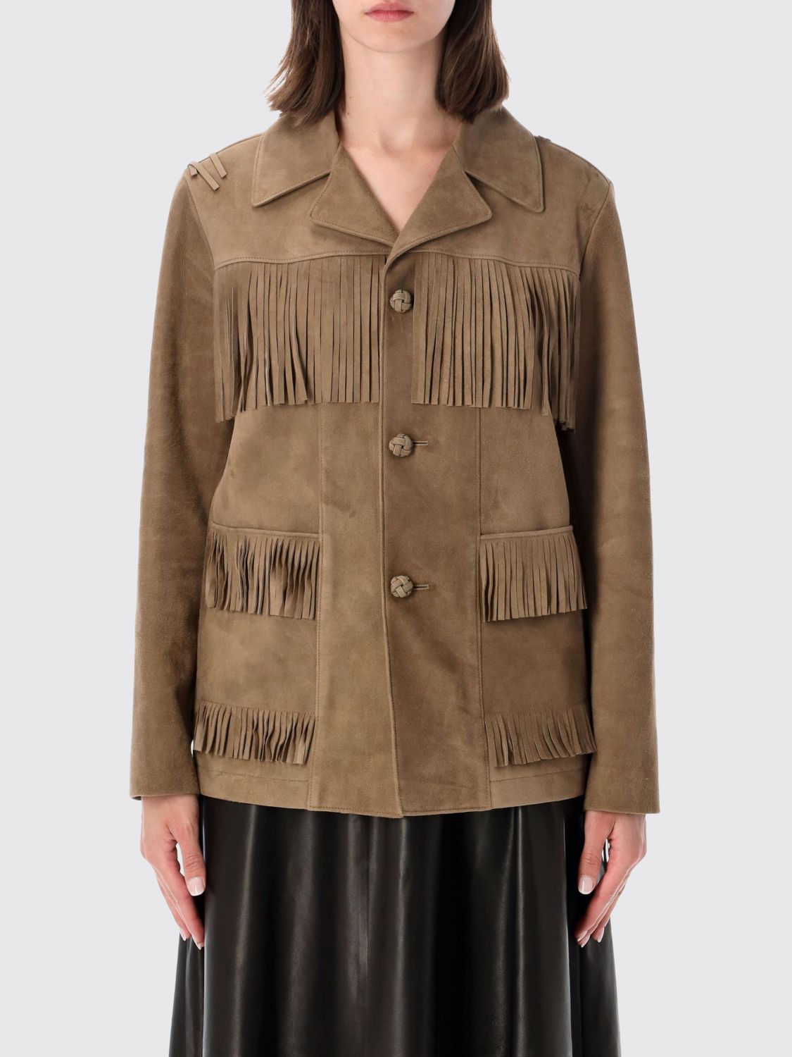 RALPH LAUREN Giacca in pelle scamosciata con frange