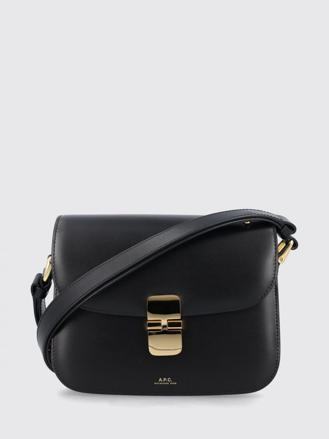 A. P.C. Mini borsa a tracolla Grace in pelle bovina liscia con patta e fibbia
