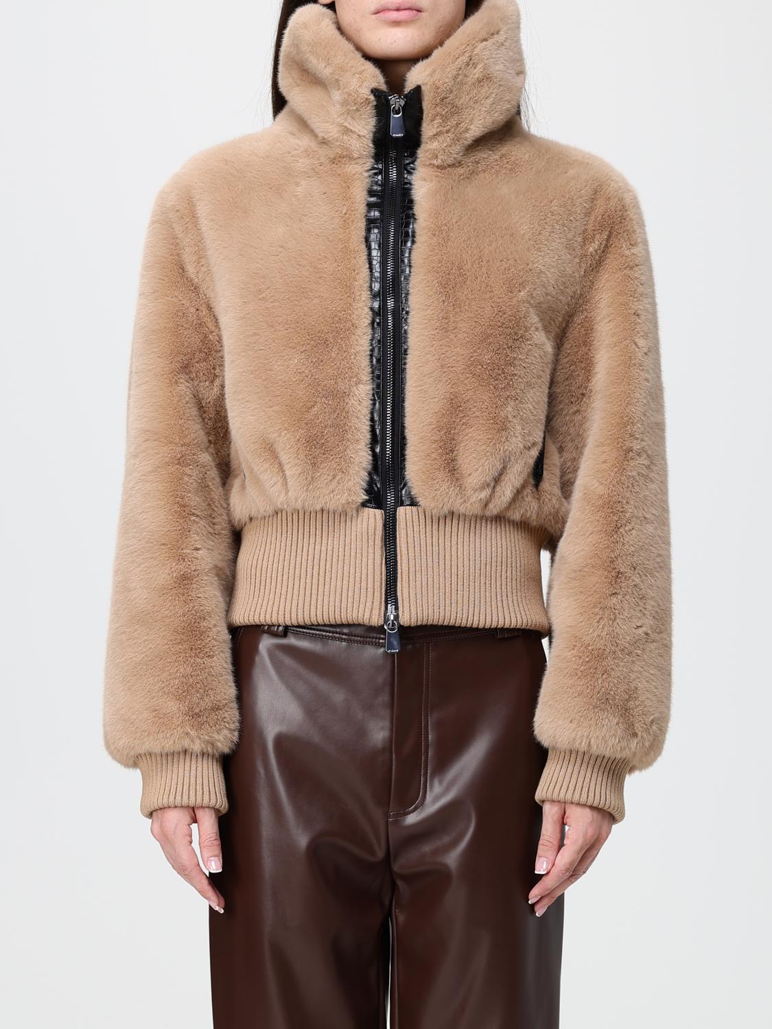 PINKO Faux Fur Zip-Up Jacket with High Neck and Elasticated Cuffs