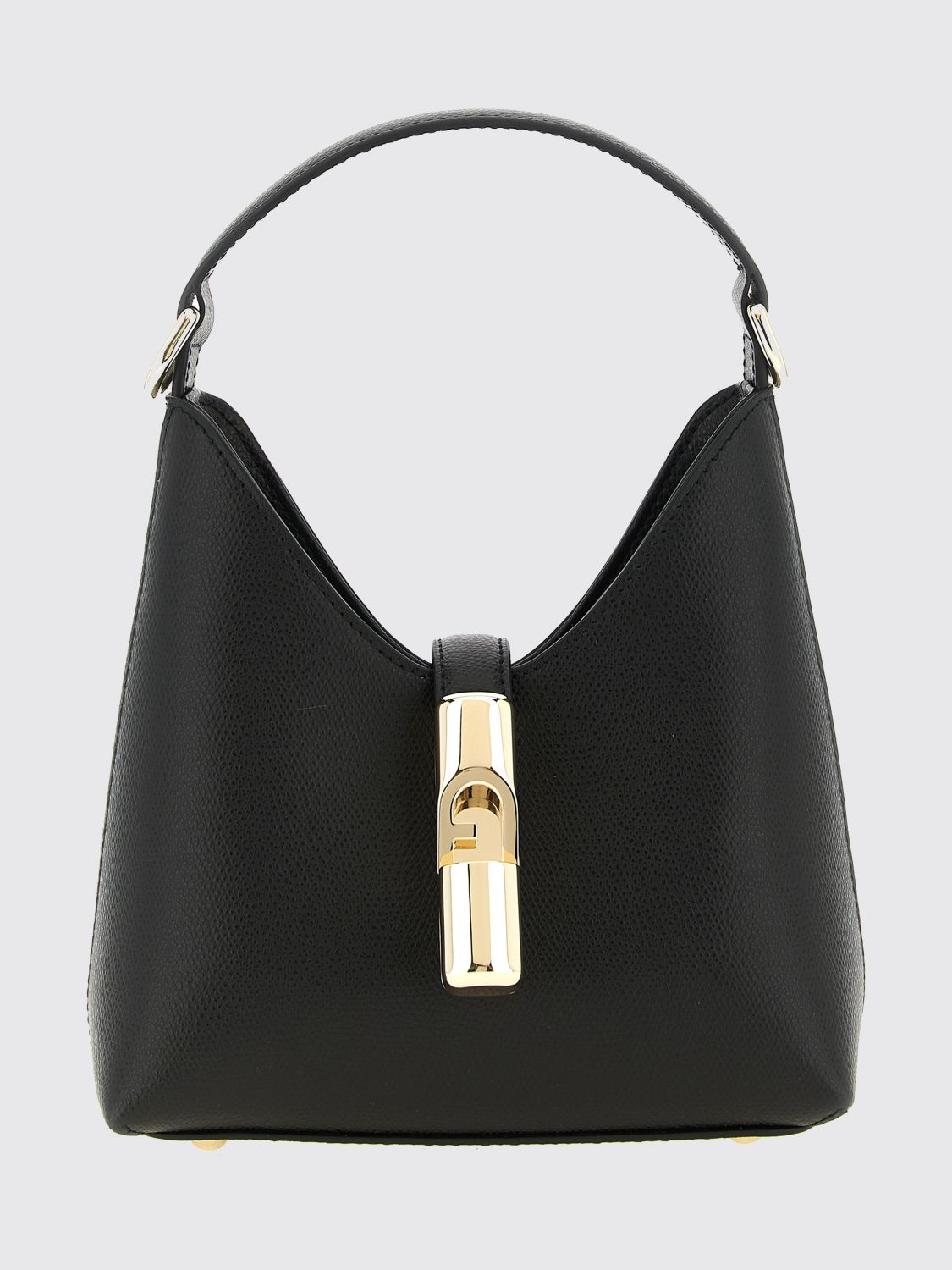 Furla Grained Leather Mini Shoulder Bag with Monogram Logo and Strap