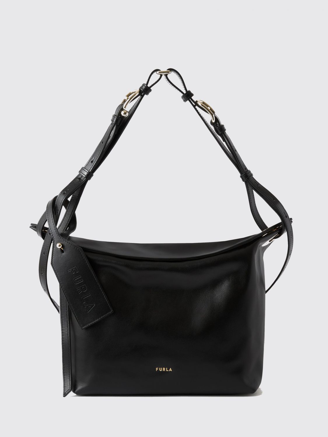 FURLA Ginevra Smooth Leather Shoulder Bag with Logo Charm
