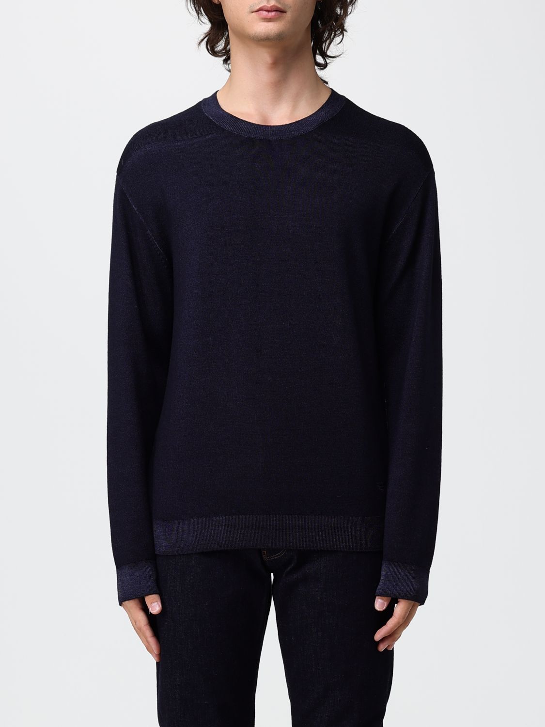 EMPORIO ARMANI Wollpullover mit Rundhalsausschnitt und Rippbündchen