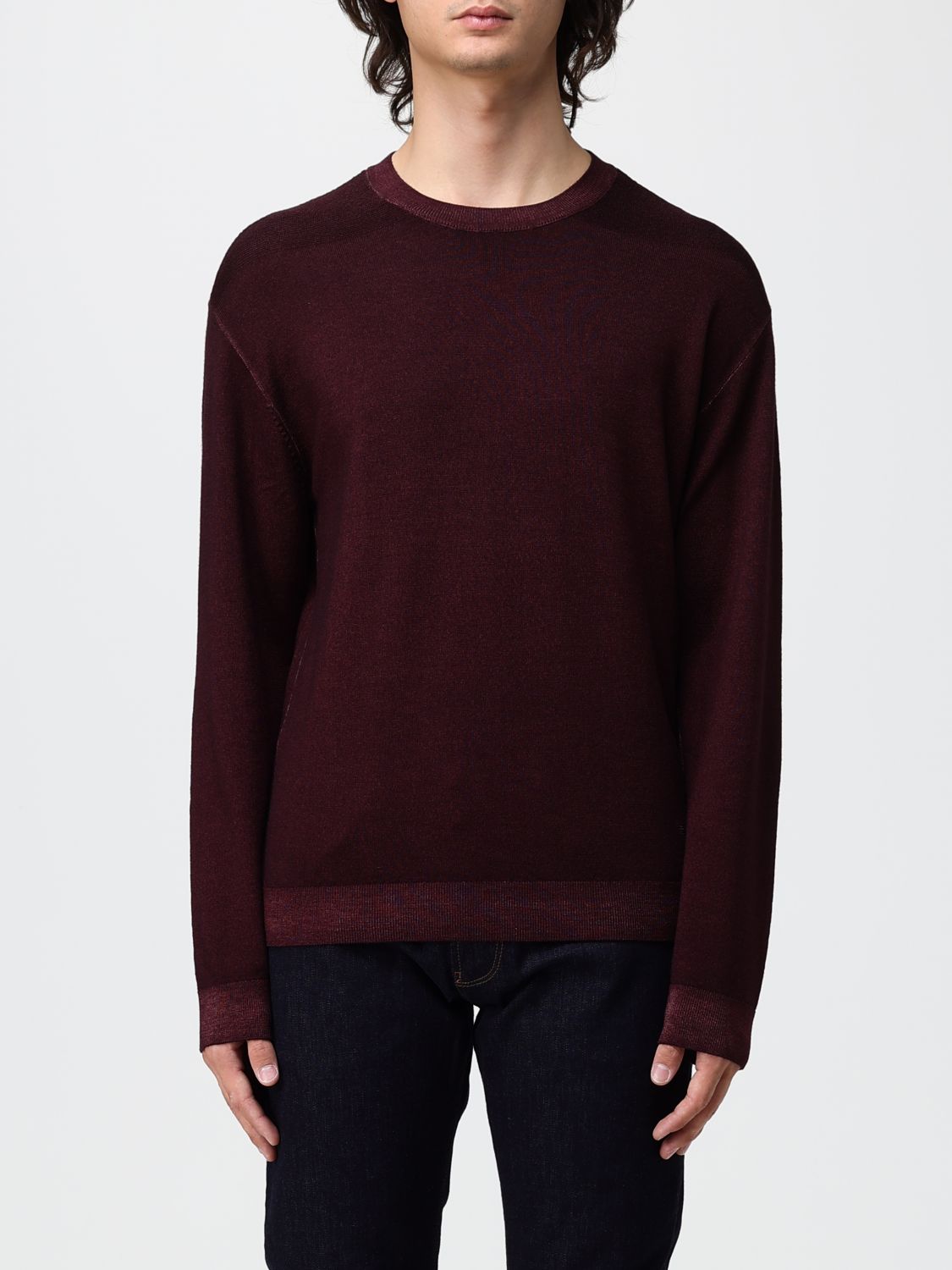 Emporio Armani Sweater Men Color Burgundy In 酒红