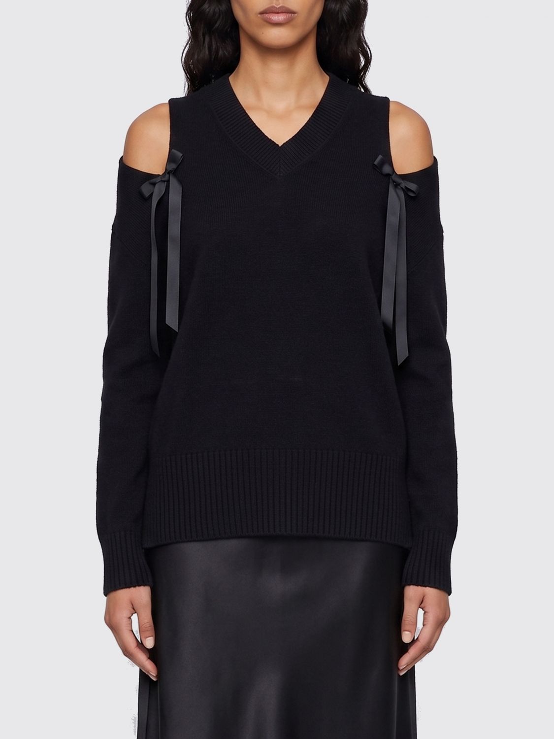 SIMONE ROCHA Cashmere V-Neck Sweater with Cut-Out Shoulders