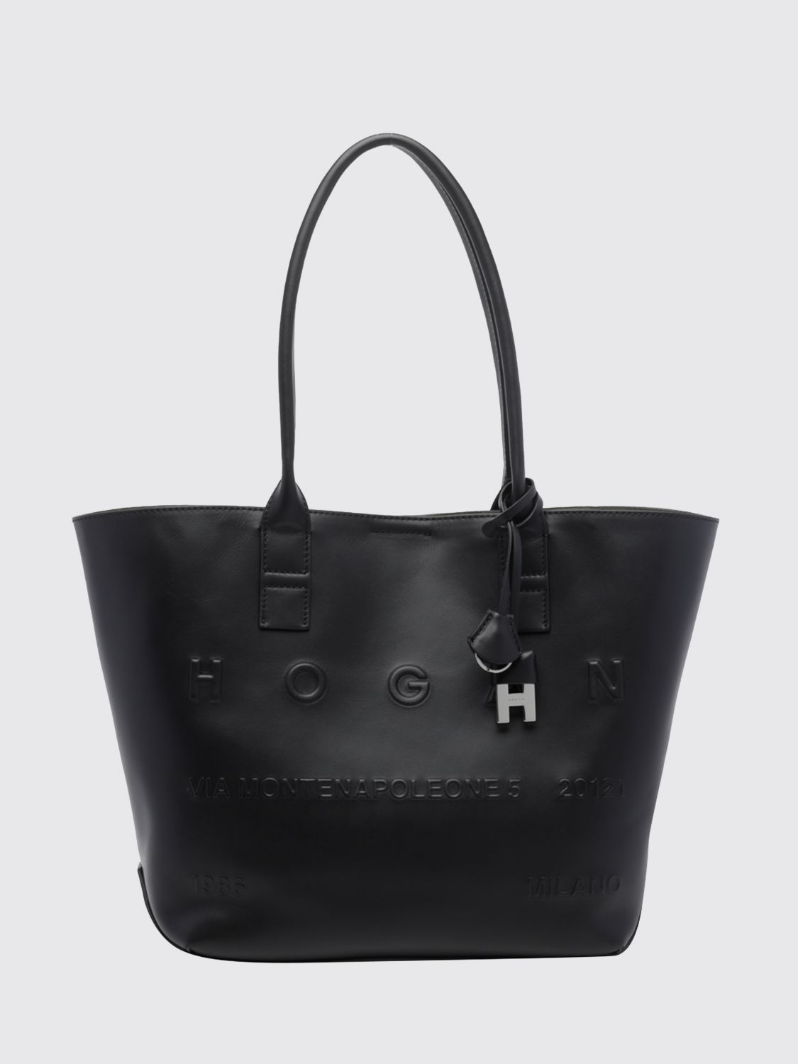 HOGAN Address Small Calf Leather Tote Bag with Embossed Logo and Removable Pouch HOGAN Address Small Calf Leather Tote Bag with Embossed Logo and Removable Pouch