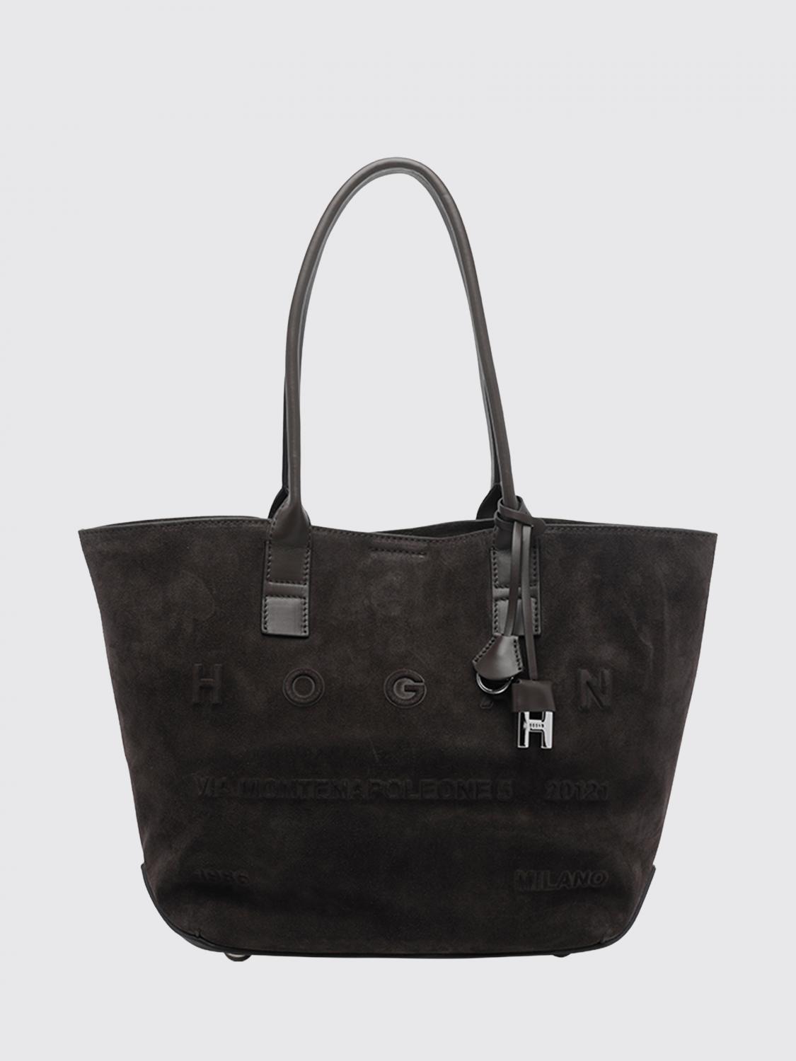HOGAN Address Suede Tote Bag with Charm and Removable Pouch HOGAN Address Suede Tote Bag with Charm and Removable Pouch