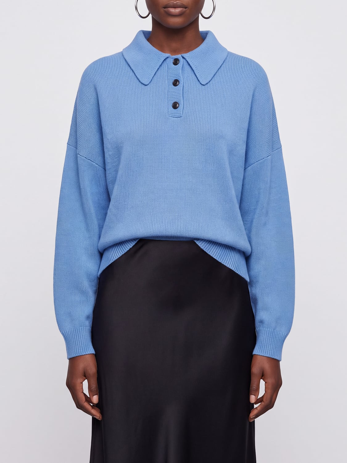 LISA YANG Polo in maglia relaxed fit in puro cashmere con maniche lunghe